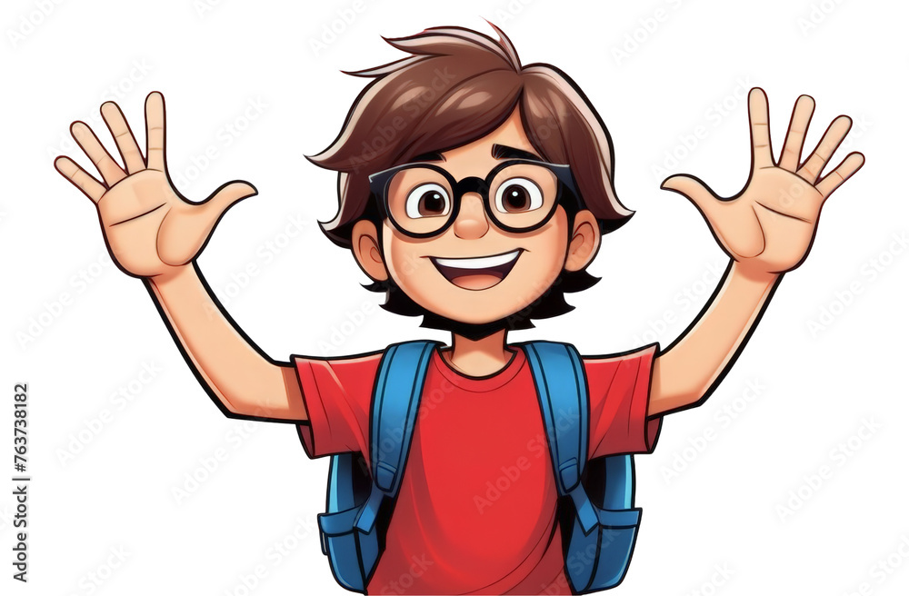 A smiling pretty  boy with glasses and a backpack. PNG image  isolated on a transparent background for banners of education, educational work, children's games