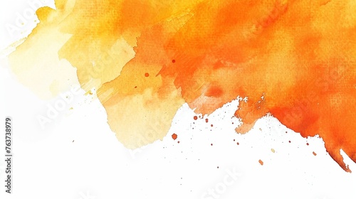 Orange Watercolor Stain on White Background. Texture, Splash, Watercolor, Water, Liquid, Paper, Artistic, Banner, Art, Abstract, Bright, Colour, Graphic, Drawing 