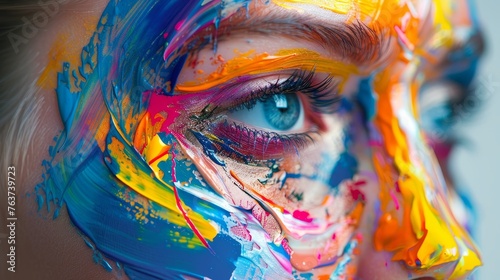 Creative artist paints with bright colors, creating abstract background