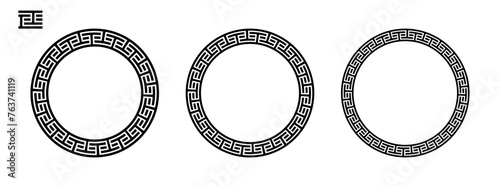 Greek circle frame, decorative border, vintage ornaments with seamless pattern vector illustration 