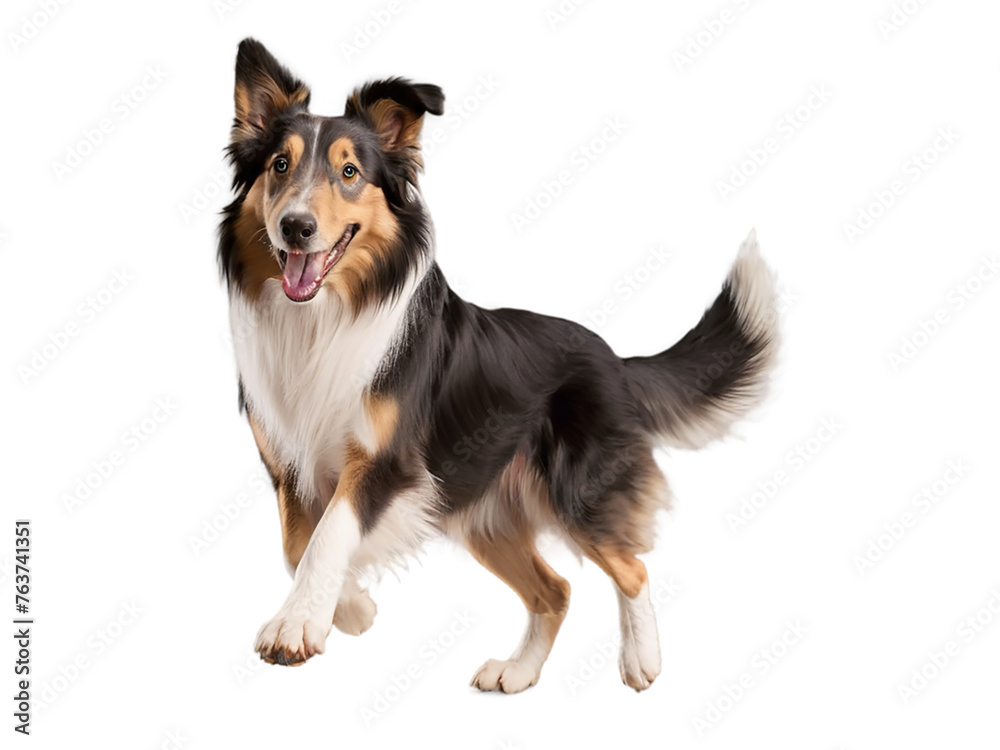 collie, dog in motion, playing, running isolated on transparent background