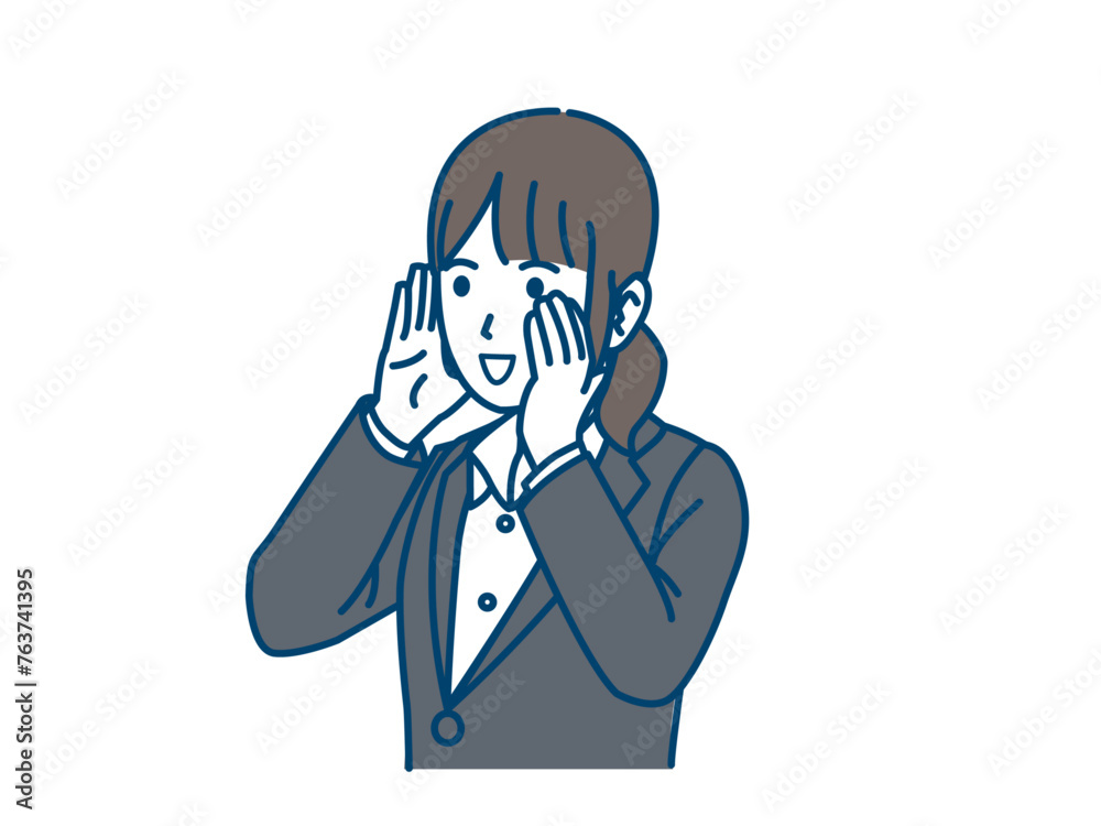 応援、掛け声をする性会社員のイラスト