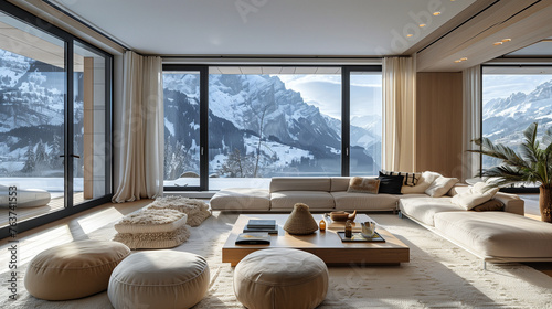 Modern Living Room with Panoramic Mountain View