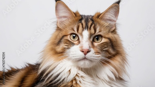 Portrait of Calico maine coon cat on grey background © QuoDesign