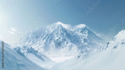 Snow Mountain Peak  with sky and white space background