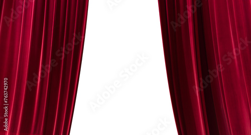 Open the curtain for a stage performance. Theatre. Nightclub or cabaret show. Presentation of a classic and luxurious work with performing arts. isolated with clipping path.