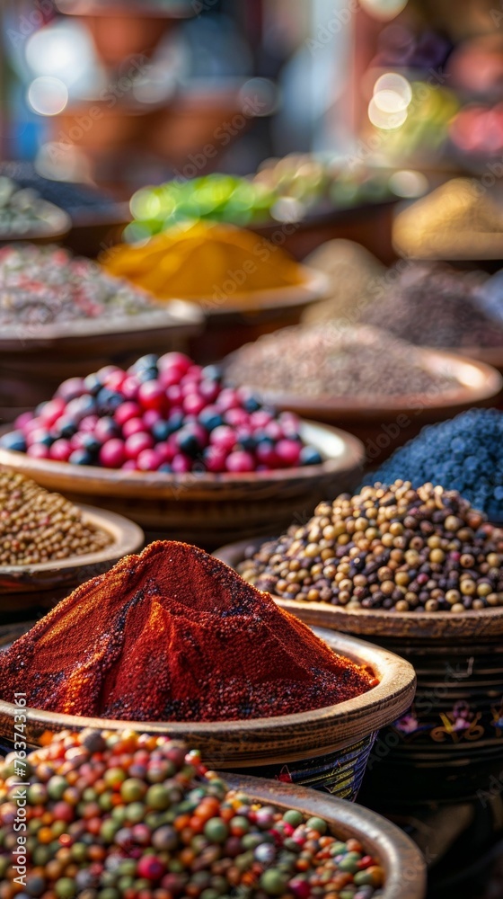 Vibrant Spice Market Display with Exotic Aromas