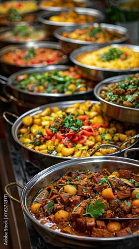 Assorted Hearty Stews in Large Serving Dishes