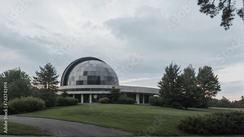 A realistic photo of a modern observatory