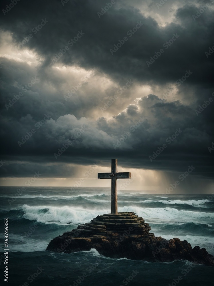 Holy cross symbolizing the death and resurrection of jesus christ with dramatic sky view Holy cross symbolizing the death and resurrection of jesus christ with dramatic sky view