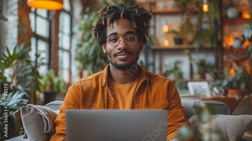 Man with laptop demonstrates remote work, embodying connectivity and flexibility in modern professional environments