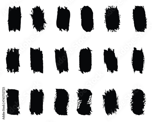 Brush strokes, black set paint, ink brush, brushes, lines, frames, box, brush stroke paint boxes on white background - stock vector.