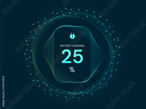 Electric Vehicle battery charging Dashboard Hologram Interface with Abstract lines wave curve motion vector design concept. EV car battery charging dashboard for ui, website, EV business, EV station.