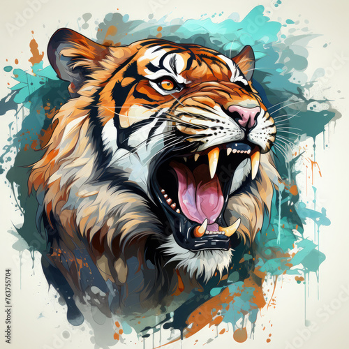 Watercolor Roaring Tiger Illustration  Generative Ai