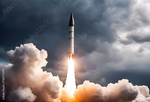 Rocket soaring through sky and space
