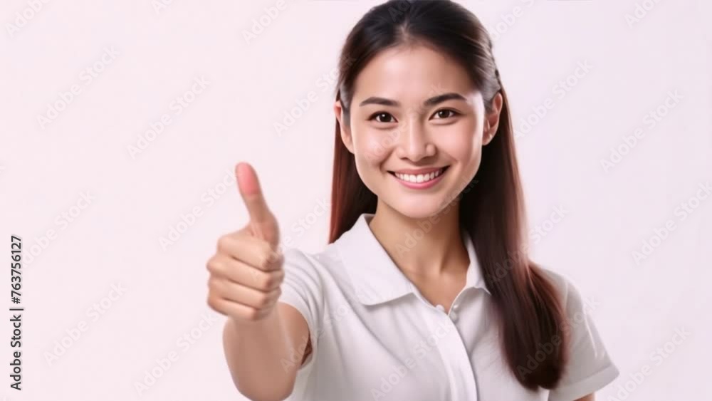 Beautiful asian woman showing thumb up in approval isolated on white background,woman with satisfaction Beautiful asian woman showing thumb up in approval isolated on white background,woman with satisfaction