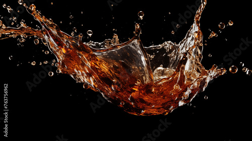 cola splash on black background photo