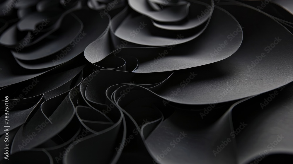 Black paper shapes and shadows with black paper background - obrazy, fototapety, plakaty 