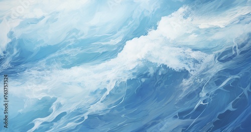 A beautifull photorealistic view of the sea surface, with waves breaking and splashing water