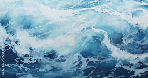 A beautifull photorealistic view of the sea surface, with waves breaking and splashing water © Frin