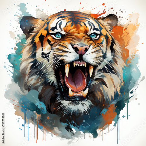 Watercolor Roaring Tiger Illustration  Generative Ai