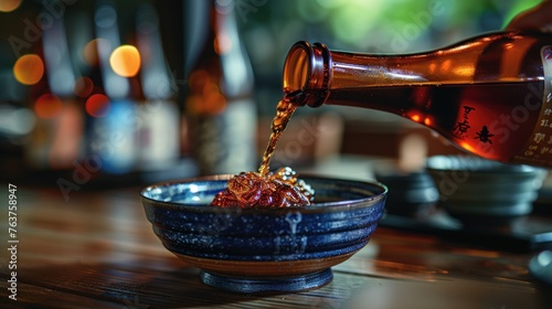 pouring Japanese "liquor" into a bowl