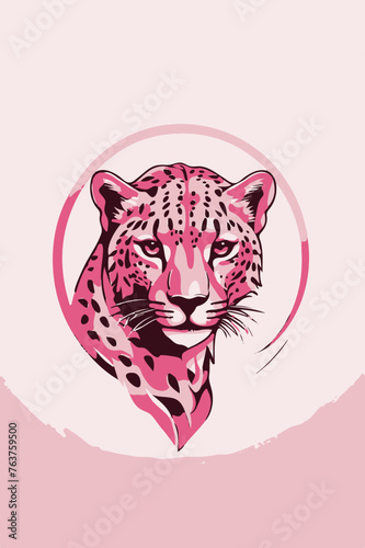 tiger head illustration, tiger vector, Minimalist pink cheetah logo design, modern tiger logo art