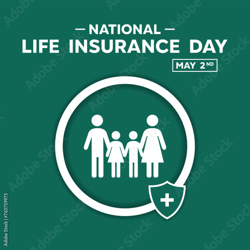 National Life Insurance Day. Family and Shild. Great for cards  banners  posters  social media and more. Green Background.
