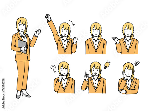 スーツ姿の女性会社員イラストセット