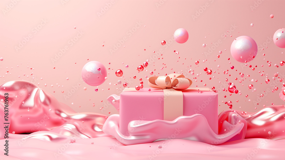 Surrealistic liquid scene, clean 3D, gift-themed fantasy, ample copy space, Surrealistic liquid scene, clean 3D, gift-themed fantasy, ample copy space,