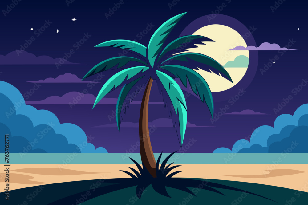 Palm tree the moon vector art illustration (17).svg, Palm tree the moon vector art illustration