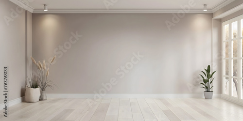 Wall Art Mockup, Interior Design, Empty Room With Potted Plant in Corner, Empty Wall photo