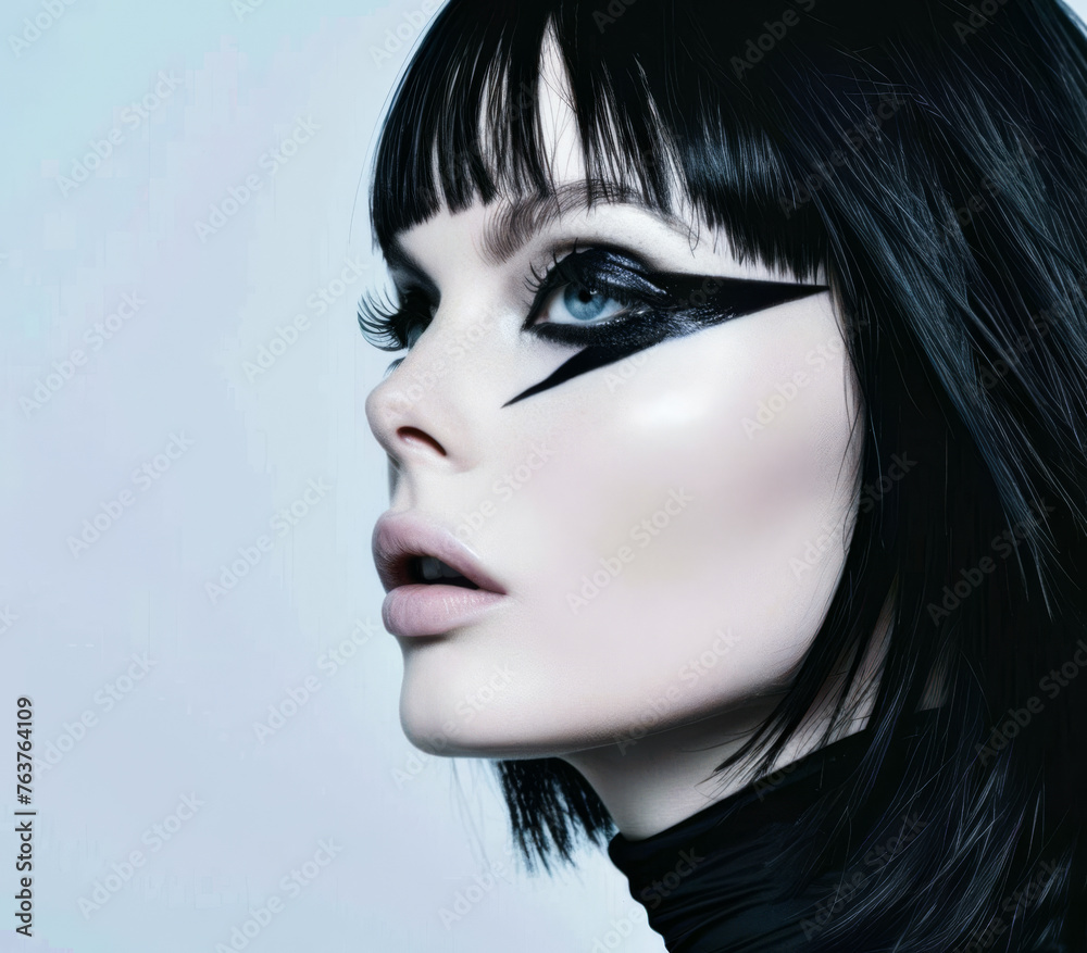 Portrait of a young albino model with a bold cat eyeliner and ample copy space Portrait of a young albino model with a bold cat eyeliner and ample copy space