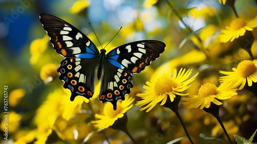 butterfly on yellow flowers Insects Beauty Gardening Natural World Botanical Gardens yellow background