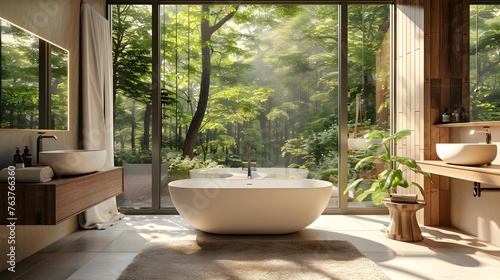 Interior bathroom of a forest house 3D rendering © PSCL RDL