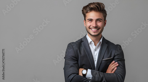 Successful smiling young handsome american guy ban Portrait of smiling young businessman in a passageway Portrait of a smiling young man in Barcelona.Generative Ai
