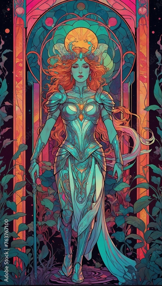 Obraz premium The Chariot tarot card with Art Nouveau flair