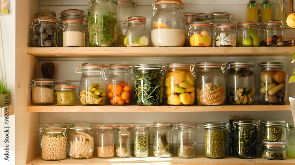 jars on the shelf, organization of home storage of products jars on the shelf, organization of home storage of products