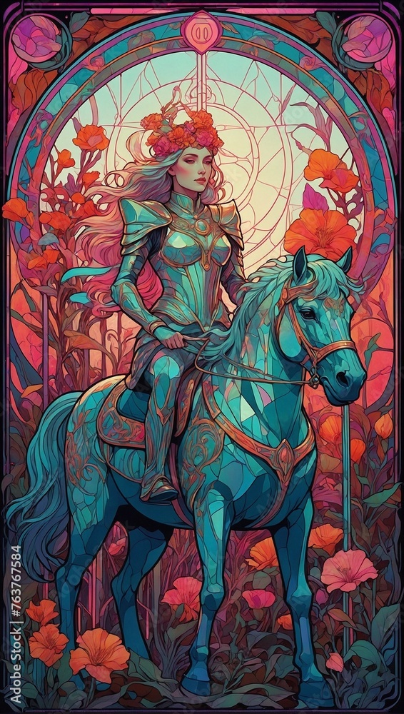 Obraz premium The Chariot tarot card with Art Nouveau flair