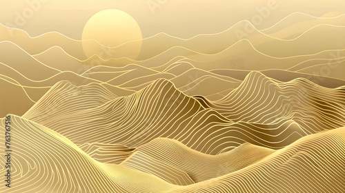 landscape wallpaper design with Golden mountain line arts, luxury background design for cover, invitation background, packaging design, fabric, and print. 