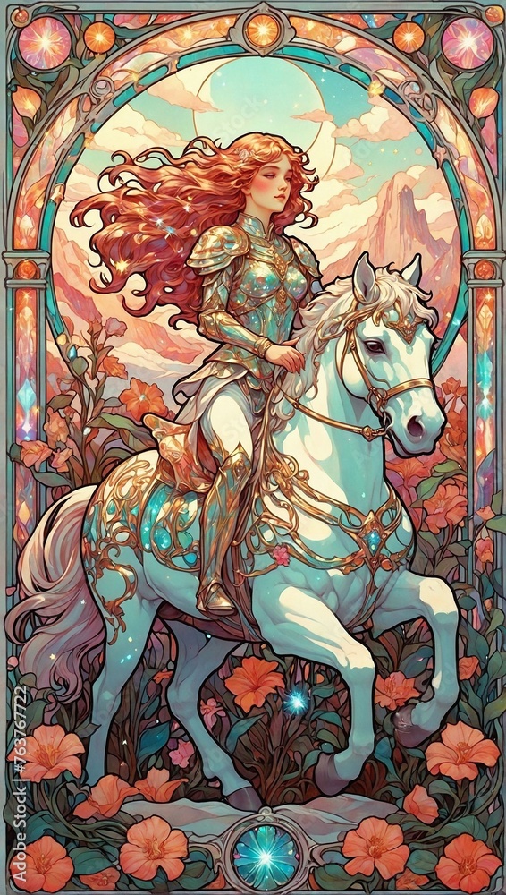 The Chariot tarot card with Art Nouveau flair The Chariot tarot card with Art Nouveau flair