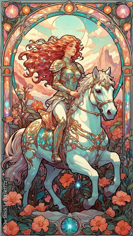 The Chariot tarot card with Art Nouveau flair