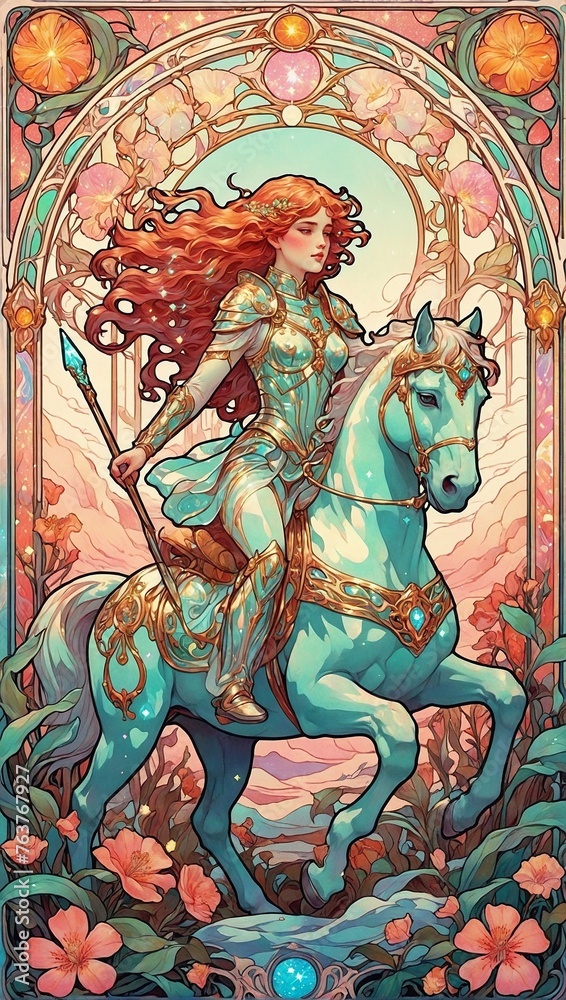 The Chariot tarot card with Art Nouveau flair