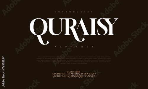 Quraisy premium luxury arabic alphabet letters and numbers. Elegant islamic typography ramadan wedding serif font decorative vintage. Creative vector illustration