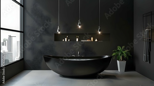 Modern black bathroom interior