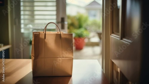 Wallpaper Mural Paper bag with grocery order in front of the door.,Delivery Torontodigital.ca