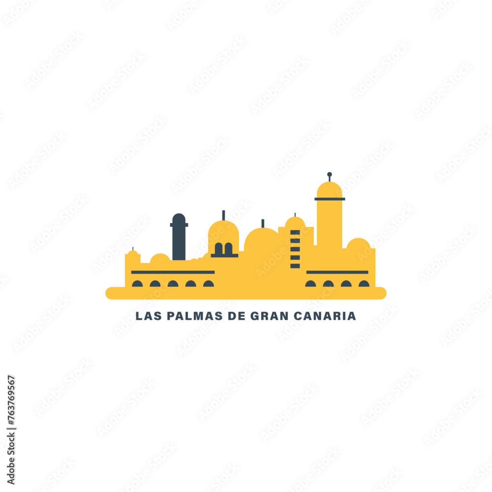 Las Palmas de Gran Canaria cityscape skyline city panorama vector flat modern logo icon. Spain, Canary resort town emblem idea with landmarks and building silhouettes. Isolated graphic Las Palmas de Gran Canaria cityscape skyline city panorama vector flat modern logo icon. Spain, Canary resort town emblem idea with landmarks and building silhouettes. Isolated graphic