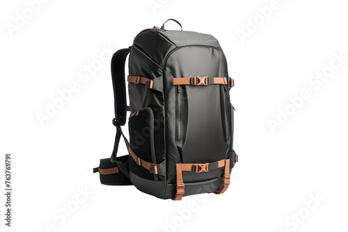 Black and Brown Backpack With Straps. On a White or Clear Surface PNG Transparent Background.