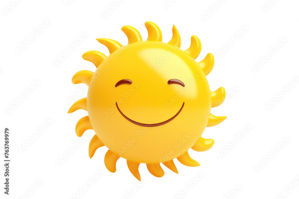 Smiling Yellow Sun in the Sky. On a White or Clear Surface PNG Transparent Background.