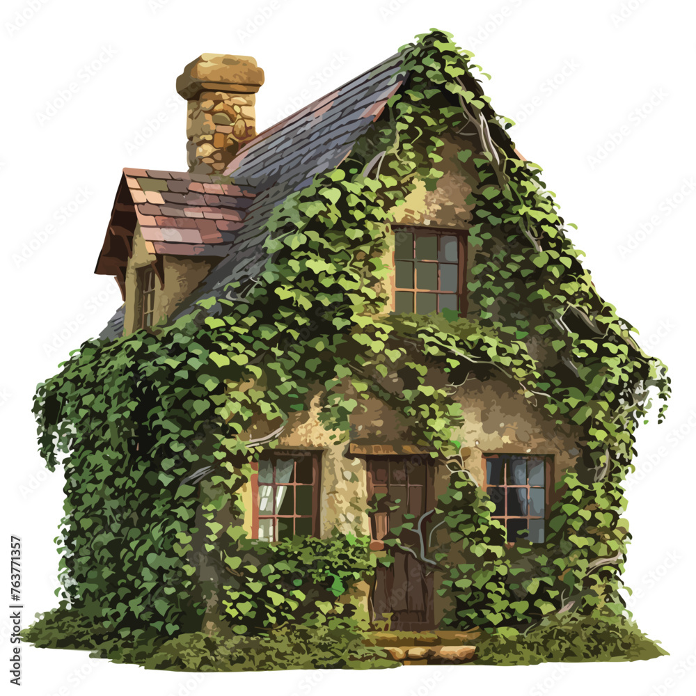 A charming cottage covered in ivy. clipart 